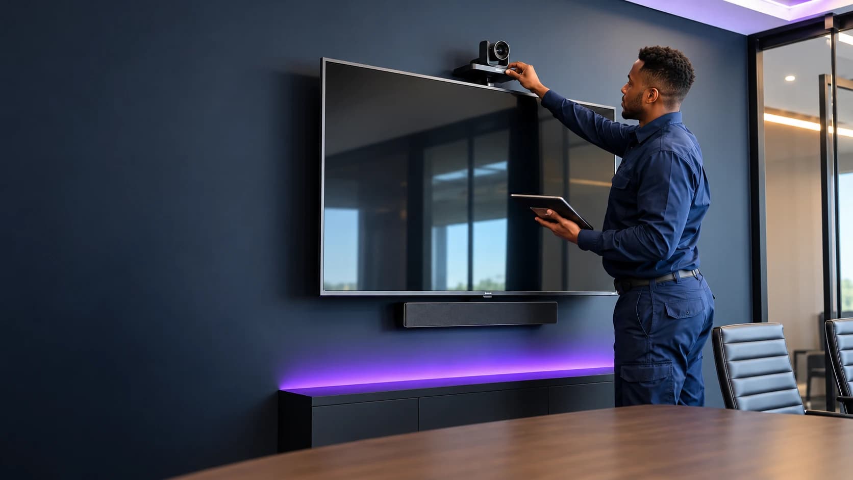AV specialist supporting an installed technology system