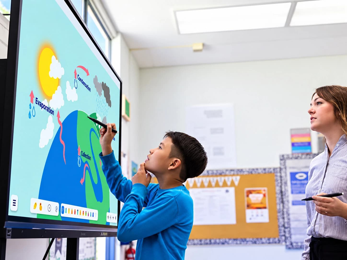 Student interacting directly with a ViewSonic classroom display